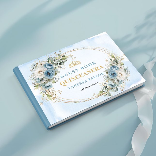 Libro De Visitas Pale Blue Gold Eucalyptus Boho Guest Book Quince (Pale Blue Gold Eucalyptus Boho Guest Book Quince)