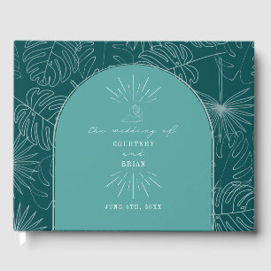 Libro De Visitas Palm Leaves Seashell Boda Verde azulada en la play