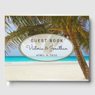 Libro De Visitas Palm Tree Beside Ocean Beach Wedding Guest Book