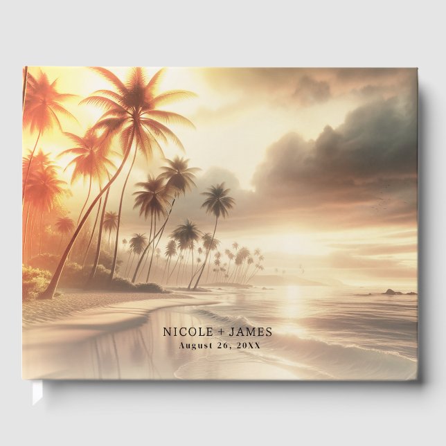 Libro De Visitas Palm Trees & Naranja Sunset Beach Wedding (Anverso)