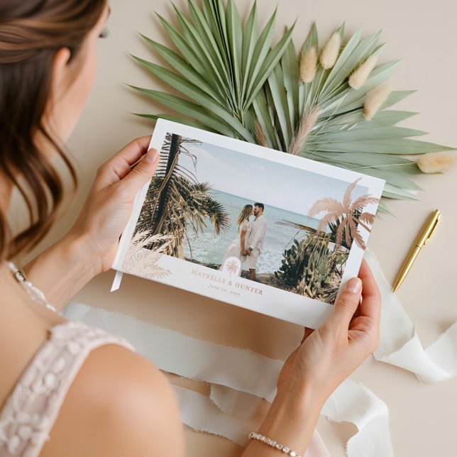 Libro De Visitas Palm Trees Tropicales Elegante foto Monograma (Tropical Palm Trees Elegant Wedding Photo Monogram Foil Guest Book)