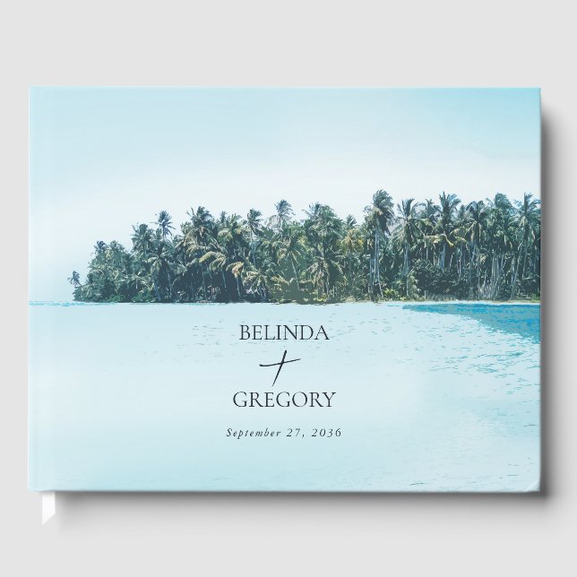 Libro De Visitas Palmeras de acuarela tropical y boda de playa (Anverso)
