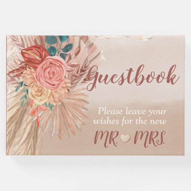 Libro De Visitas Pampas Grass Acuarela Floral Terracotta Ombre (Anverso)