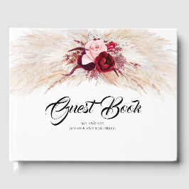 Libro De Visitas Pampas Grass Burgundy Boda Rojo