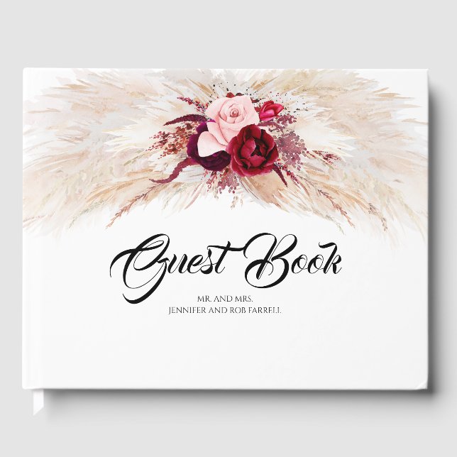 Libro De Visitas Pampas Grass Burgundy Boda Rojo (Anverso)