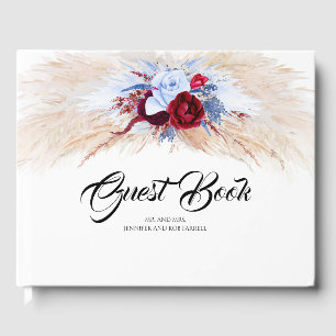 Libro De Visitas Pampas Grass Burgundy Red and Dusty Blue Boda