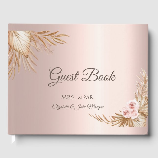 Libro De Visitas Pampas Grass Luxury Rosa Gold Boda (Anverso)