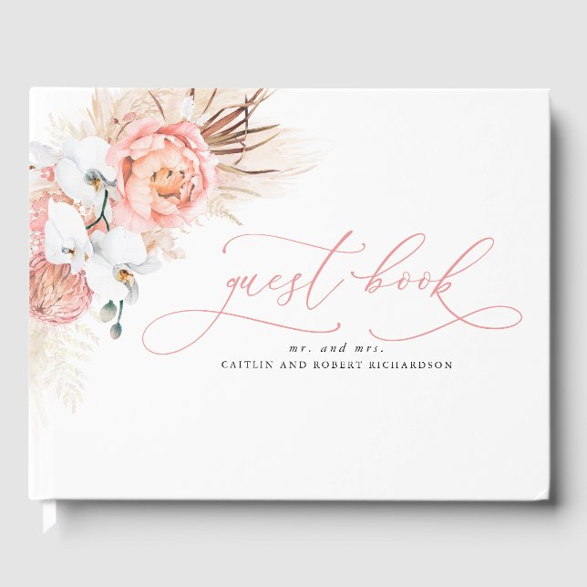 Libro De Visitas Pampas Grass Pink Boda Guest Book (Anverso)