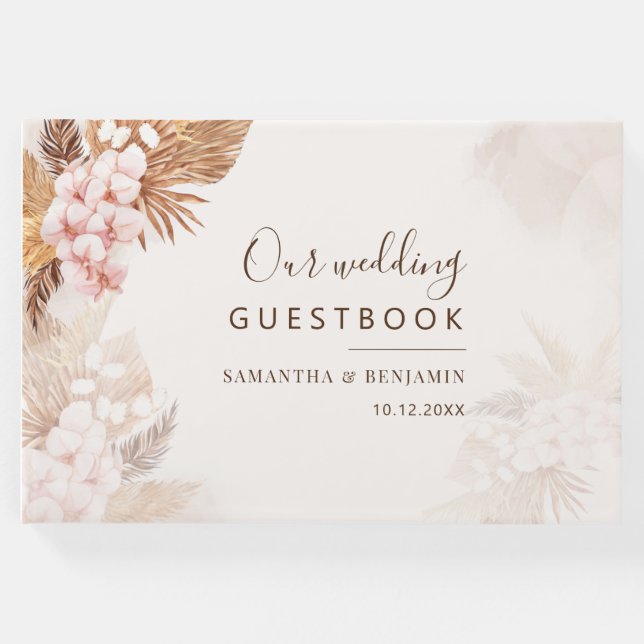 Libro De Visitas Pampas Grass Terracotta Boda Floral Rosa (Anverso)