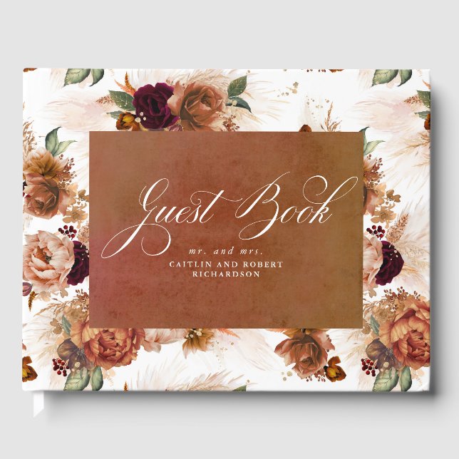 Libro De Visitas Pampas Grass Terracotta Boho Boda Floral (Anverso)