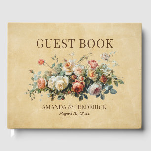Libro De Visitas Papel antiguo de arreglo floral de Boho boda
