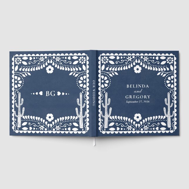 Libro De Visitas Papel Picado Boda Mexican Rustic Blue Wedding (Lleno)