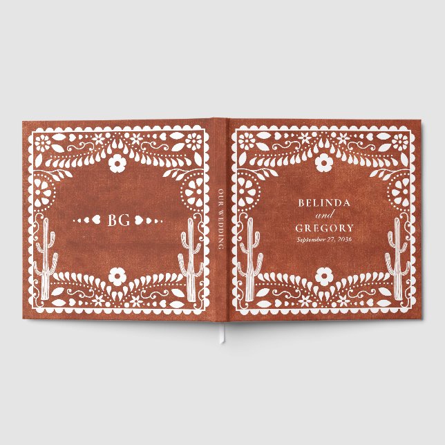 Libro De Visitas Papel Picado Boda Mexican Terracotta Brown Wedding (Lleno)