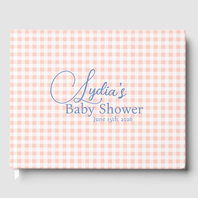 Libro De Visitas Papel pintado de cuadros gingham rosa melocotón (Anverso)