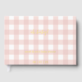 Libro de visitas para baby shower de gingham rosa