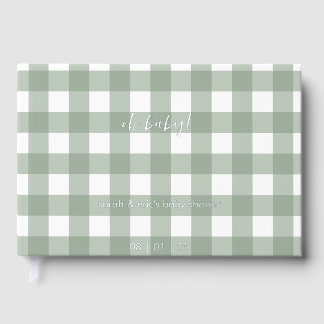 Libro de visitas para baby shower de gingham verde