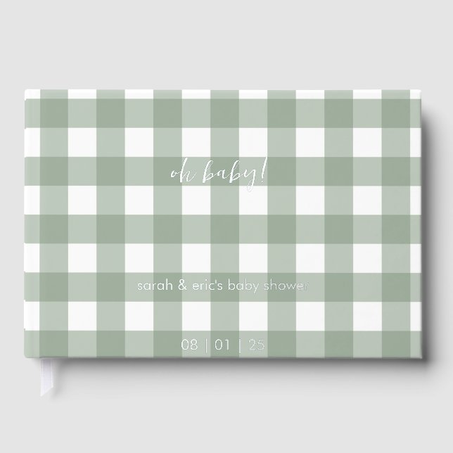 Libro de visitas para baby shower de gingham verde (Anverso)