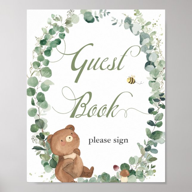 Libro de visitas para baby shower de osito bebé li (Frente)