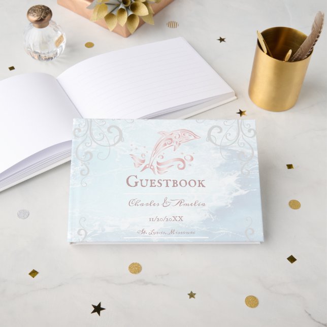 Libro de visitas para Bodas de delfines rosados (Anverso Abierto)