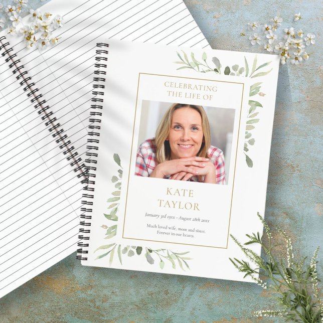 Libro de visitas para celebración funeraria de veg (Greenery Funeral Memorial Celebration Guestbook Notebook)