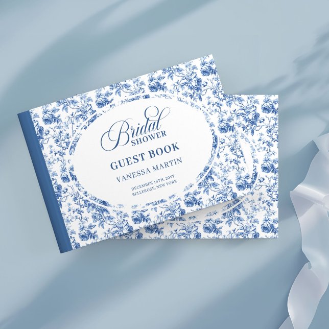 Libro de visitas para fiesta de novia Chic Blue To (Chic Blue Toile Roses Bridal Shower Guest Book Sign

)