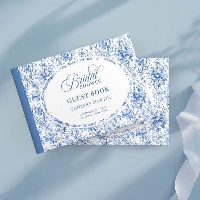 Libro de visitas para fiesta de novia de Rosas de  (Pretty Blue Toile Roses Bridal Shower Guest Book

)