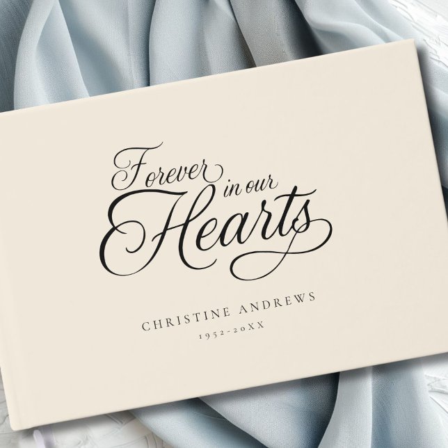 Libro De Visitas "Para siempre en nuestros corazones" Keepsake Fune (Elegant, Minimalist, Script Font "Forever in our Hearts" Custom Guest Book.)