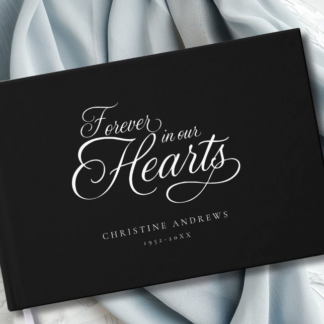 Libro De Visitas "Para siempre en nuestros corazones" Keepsake Fune (Elegant, Minimalist, Script Font "Forever in our Hearts" Custom Guest Book.)