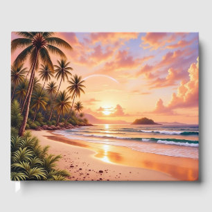 Libro De Visitas Paraíso de Isla Tropical y Arcoíris Vibrante de At