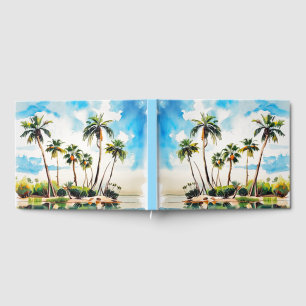 Libro De Visitas Paraíso de la Isla del Caribe Acuarela Palmeras v2
