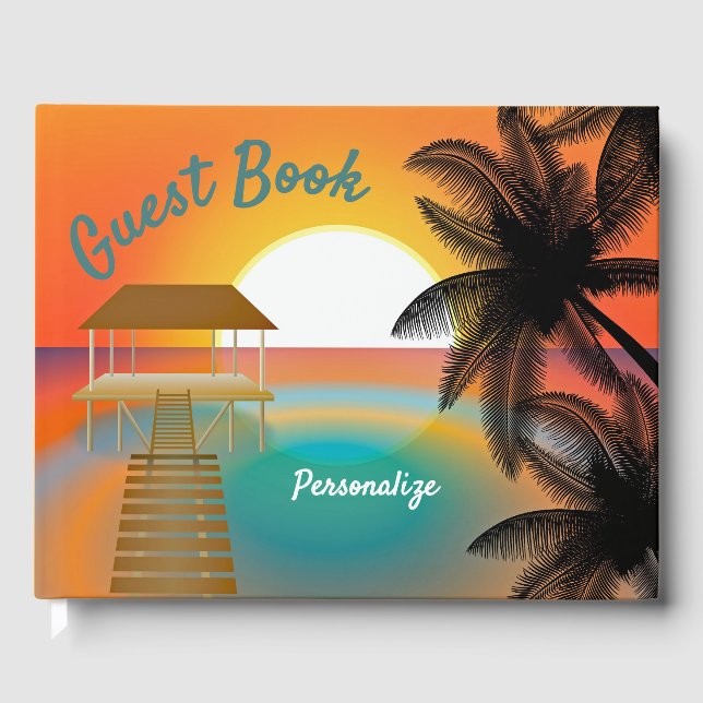 Libro De Visitas Paraíso de playa tropical Palm Tree Sunset (Anverso)