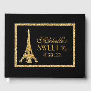 Libro De Visitas Paris Sweet 16 Gold Purpurina Personalizado Guest 
