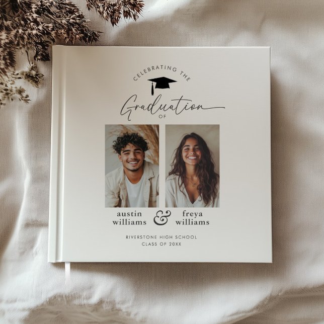 Libro De Visitas Partido de Graduación Conjunta 2 Foto (Zazzle Joint Graduation Party 2 Photo Guest Book)