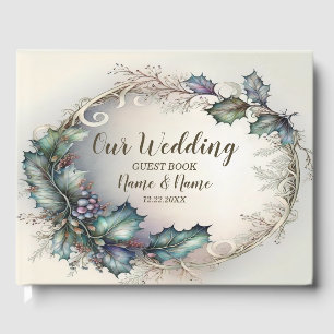 Libro De Visitas Partido de la Boda Verde Púrpura deja elegante de 