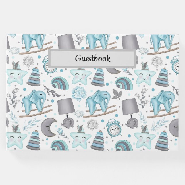 LIBRO DE VISITAS PASTEL BABY BOY JUGUETES DE ARTÍCULOS AZULES (Anverso)