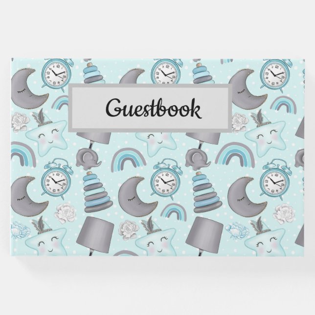 LIBRO DE VISITAS PASTEL BABY BOY JUGUETES DE ARTÍCULOS AZULES (Anverso)
