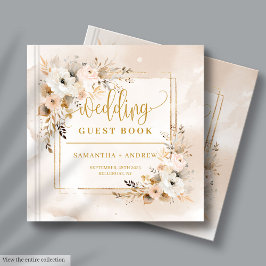 Libro De Visitas Pastel Boho Neutral Gold Otoño Boda Invitado