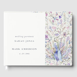 Libro De Visitas Pastel Classy Watercolor Floral Peacock Boda