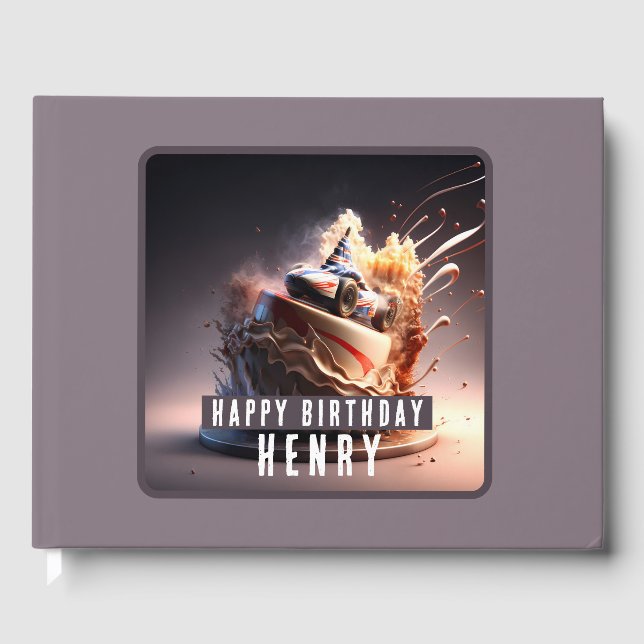 Libro De Visitas Pastel de Carreras de coches - Cumpleaños (Anverso)
