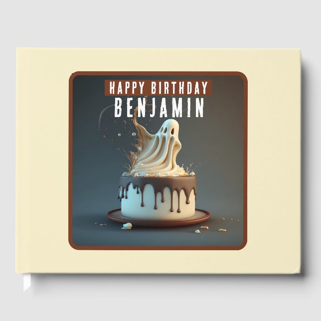 Libro De Visitas Pastel de chocolate con tema fantasma - Cumpleaños (Anverso)