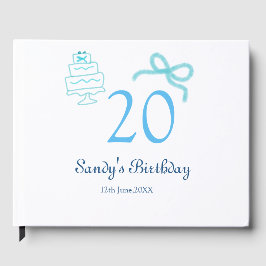 Libro De Visitas Pastel retro nombre fecha torta lazo azul cumpleañ