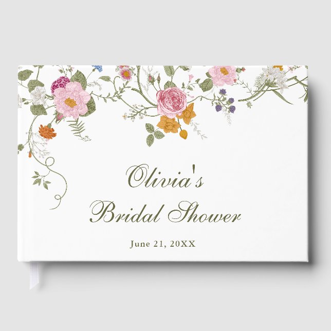 Libro De Visitas Pastel Rosa Boho Wildflower Ducha de novias (Anverso)