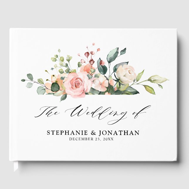 Libro De Visitas Pastel Rubor Ivory Pink Floral Boda Botánico (Anverso)