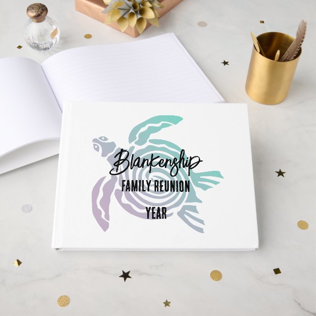 Libro De Visitas Pastel Verde Púrpura Tribal Reunion familiar (Anverso Abierto)