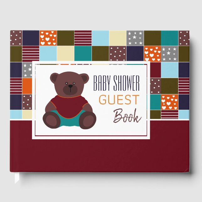 Libro De Visitas Patchwork Teddy Bear, Baby Shower (Anverso)