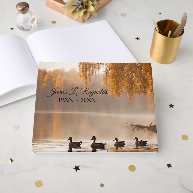 Libro De Visitas Patos del lago de otoño con árbol (Anverso Abierto)