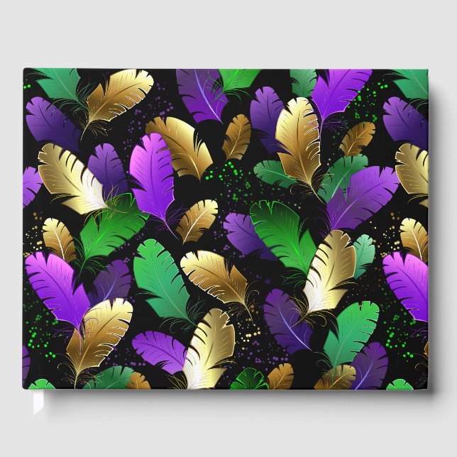 Libro De Visitas Patrón continuo con plumas de Mardi Gras (Anverso)