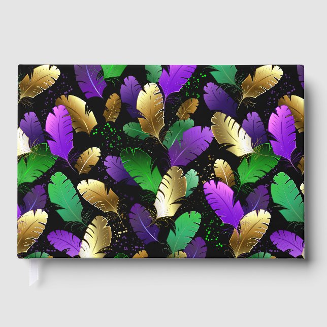 Libro De Visitas Patrón continuo con plumas de Mardi Gras (Anverso)
