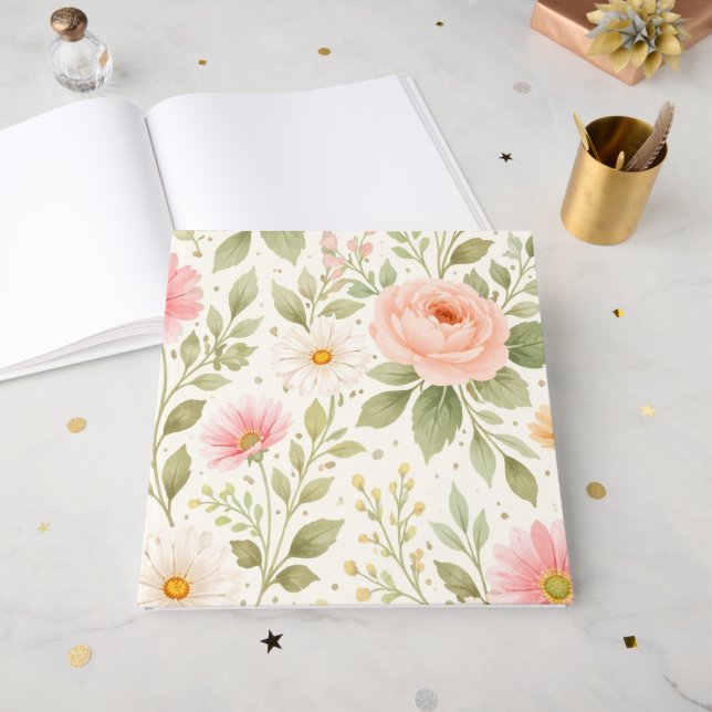 Libro De Visitas Patrón de acuarela floral suave   (Anverso Abierto)