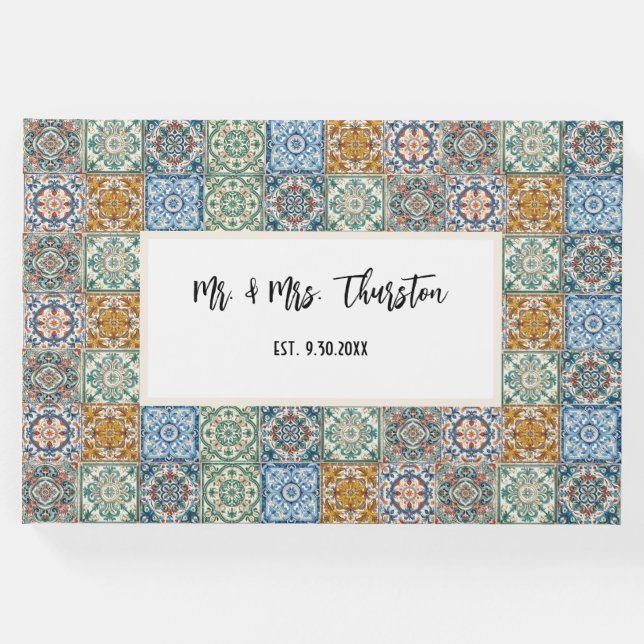 Libro De Visitas Patrón de baldosas italianas de acuarela romántica (Anverso)